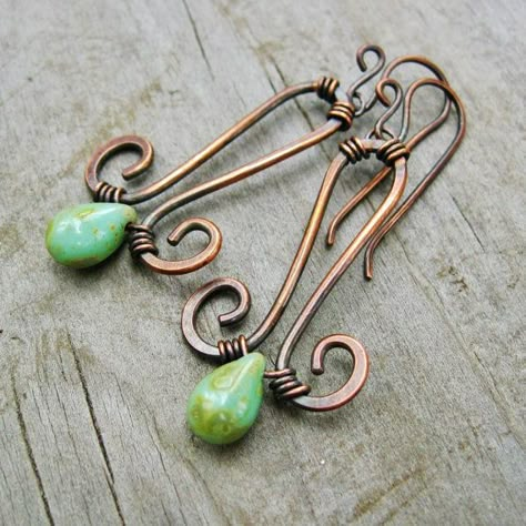 Hammered+Copper+and+Wire+Wrapped+Picasso+Czech+by+BearRunOriginals Mercury Symbol, Symbol Jewelry, Fancy Jasper, Wire Jewelery, Earthy Jewelry, Ruby Rings, Wrapped Earrings, Diy Wire Jewelry, Wire Wrap Jewelry