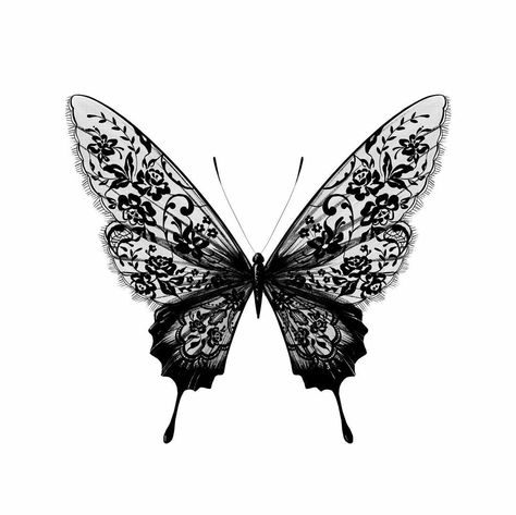 Feminine Dark Tattoos, Black Butterfly Drawing, Black Butterfly Aesthetic, Dark Butterfly Tattoo, Lace Butterfly Tattoo, Lace Tattoos, Dark Butterfly, Mariposa Butterfly, Anatomical Heart Tattoo