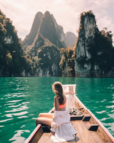 Khao Sok Lake Thailand | At the time when we were planning our trip to Thailand, there wasn't a lot of information out there about how to plan a visit to Khao Sok National park.  So in this post, I'm going to break down for you the different ways to explore Khao Sok National Park, including the possible activities and the exact way we did it!  Southern thailand | Khao sok national park | khao sok lake | cheow lan lake thailand | long tail boat thailand | floating bungalows thailand Thailand Poses, Thailand Vacation Photos, National Parks In Thailand, Instagrammable Places In Thailand, Ao Phang Nga National Park, Khao Sok Thailand, Khao Yai National Park Thailand, Long Tail Boat Thailand, Khao Yai National Park