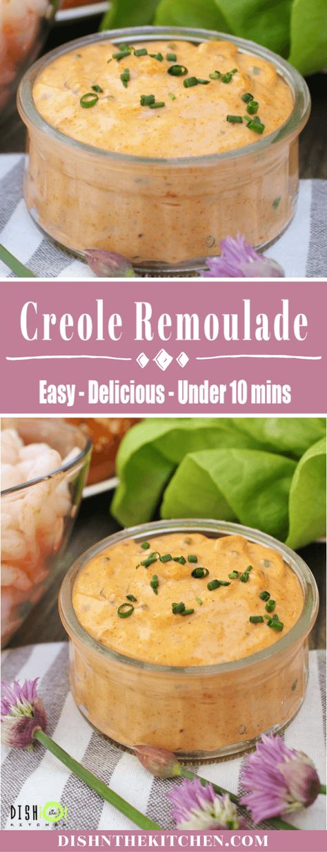 This Zesty Creole style Rémoulade Sauce mixes together quickly and adds a spicy zip to home fries, burgers, and shrimp sandwiches. Whip some up today! #remoulade #sauce #Creole #sandwiches Creole Vinaigrette, Creamy Creole Sauce Recipe, Creole Remoulade Sauce, Crabcake Sauce Remoulade, Creole Sauce 12 Tomatoes, Diy Seasonings, Creole Sauce, Remoulade Sauce, Party Dip