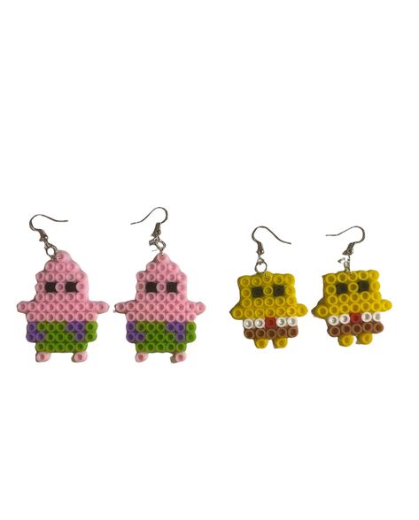 Stand Up Perler Bead Patterns, Best Friend Perler Bead Patterns, Perler Beads Designs Earrings, Melted Beads, Perler Earing Ideas, Perler Bead Earrings Patterns, Pearler Beads Earrings, Peeler Beads Earrings, Perler Beads Earrings