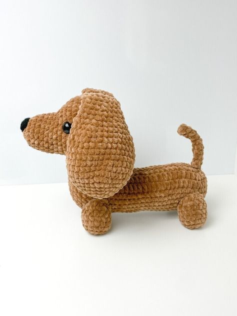 Crochet Dachshund/ Wiener Dog Pattern - Amigurumi PDF Weiner Dog Crochet Pattern, Crocheting Animals, Crochet Dachshund, Crochet Stone, Dachshund Pattern, Crochet Dog Patterns, Easy Crochet Animals, Crochet Wall Hangings, Crochet Animals Free Patterns