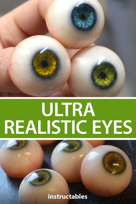 Make ultra realistic eyes using 3D printing and casting.  #Instructables #Halloween #prop #3Dprint #casting #painting Prosthetic Eye, Clay Idea, Eyeball Sculpture, Air Dry Clay Eyeball, 3d Printed Halloween, Sculpt Eyes Clay, Sculpting Eyes In Clay, Diy Resin Eyes, Clear Casting Resin