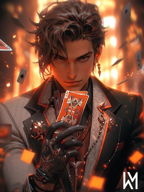 Anime Gambler Guy, Handsome Anime Men In Suits, Gambler Character Design, Scarlet Overkill, X Male Reader, Character Artist, Character Inspiration Male, Dark Anime Guys, Cool Anime Guys