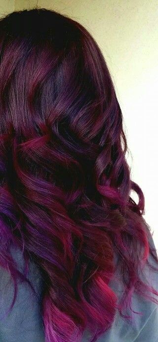 Love these colors together! Cherry Red And Purple Hair, Burgundy And Purple Hair, Magenta And Purple Hair, Plum And Magenta Hair, Dark Violet Hair Burgundy, Burgundy Purple Hair, Burgundy Hair Plum, Cherry Purple Hair, Purple Lowlights In Brown Hair