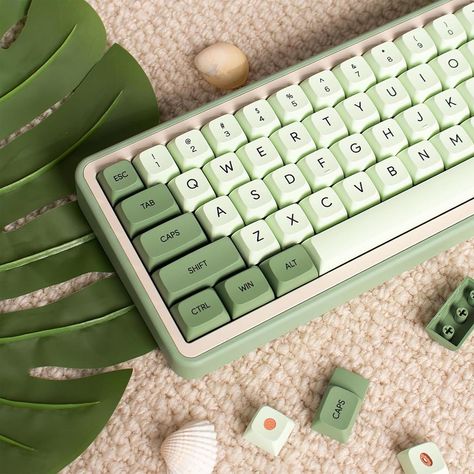 PBT Dye Sub Matcha Mechanical Keyboard Keycaps Keycaps Aesthetic, Matcha Keyboard, Matcha Keycaps, Green Custom Keyboard, Pastel Mechanical Keyboard, Mechanical Keyboard Inspiration, Custom Keyboards, Cute Keycaps, Green Typewriter Keyboard