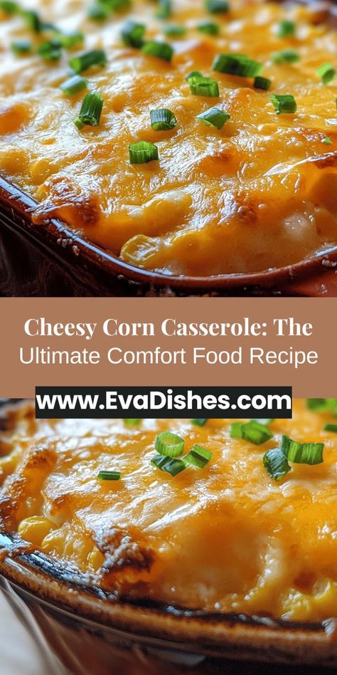 Indulge in the creamy and cheesy goodness of Cheesy Corn Casserole! This comforting dish blends sweet corn, rich cheddar, and a hint of sour cream for a flavor explosion that's perfect for any occasion. Whether you're serving it as a side or making it a main, this casserole will impress everyone at the table. Discover tips, variations, and serving suggestions to make it your own! #CheesyCornCasserole #ComfortFood #EasyRecipes #FamilyFavorites #CasseroleLove #FoodieChallenge #HomeCookin Corn Pudding Casserole, Cheesy Corn Casserole, Jiffy Corn Muffins, Cream Corn Casserole, Jiffy Corn Muffin Mix, Cheesy Corn, Cream Style Corn, Corn Muffin Mix, Corn Casserole