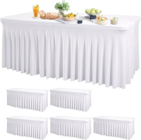 Ruffles Design, Catering Table, Fitted Table Cover, Rectangle Tables, Fitted Tablecloths, White Spandex, Table Clothes, Party Setup, Banquet Wedding