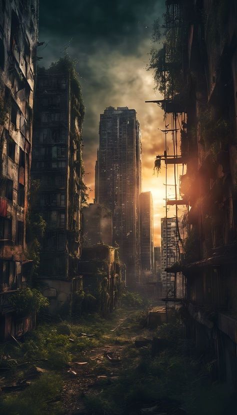 Building On Fire, Apocalypse Landscape, Post Apocalyptic City, Dystopian Aesthetic, Sci Fi Landscape, Apocalypse Aesthetic, Apocalypse World, Post Apocalyptic Art, Post Apocalyptic Fashion