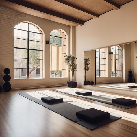 Japanese Yoga Studio, Pilates Studio Lighting, Asymmetrical Balance Interior Design, Yoga Studio Window, Pilates Decor, Centro Yoga, Yoga Studio Design Ideas, Pilates Yoga Studio, Yoga Studio Interior