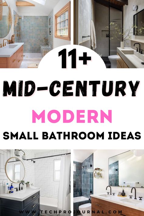 Looking to bring mid-century charm into a small bathroom? These bathroom ideas blend retro style with modern touches, perfect for a compact area that feels both stylish and functional. Small Bathroom With Shower Only, Modern Kids Bathroom Ideas, Modern Mid Century Bathroom, Mid Century Bathroom Remodel, Small Guest Bathroom, Small Guest Bathroom Ideas, Tiny Bathroom Makeover, Modern Shower Doors, Modern Small Bathroom Ideas