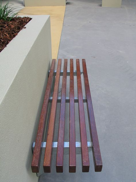 Wall Mounted Bench, Timber Bench Seat, Seat Wall, Outdoor Bench Seating, Outdoor Garden Bench, Timber Battens, Drinking Fountains, Wall Seating, Contemporary Garden