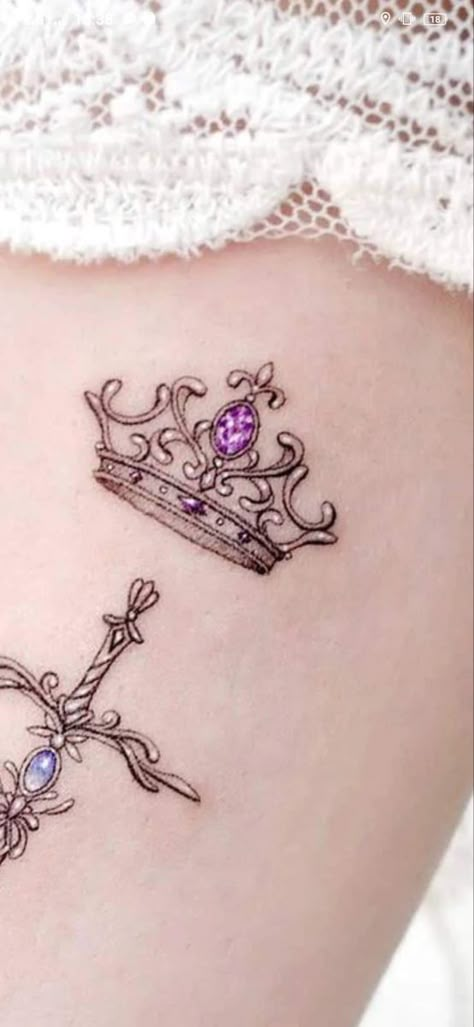 Crown With Jewels Tattoo, Jewel Crown Tattoo, Ankle Crown Tattoo, Princess Crown Tattoo Behind Ear, Tiaras And Crowns Tattoos, Moon And Crown Tattoo, Crown Tattoo Back Of Neck, Crown And Tiara Tattoo, Princess Crown Tattoos For Women