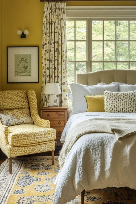 Yellow Country Bedroom, Yellow Bedroom Furniture, Taupe Bedroom, Farmhouse Bedroom Decor Ideas, Modern Farmhouse Bedroom, Yellow Bedroom, Country Bedroom, Farmhouse Bedroom Decor, Future Apartment