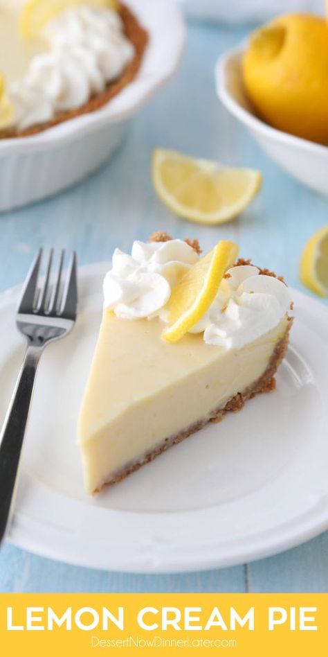 Lemon Cream Cheese Pie, No Bake Lemon Pie, Lemon Sour Cream Pie, Lemon Cream Pie, Dessert Pies, Lemon Icebox Pie, Lemon Pie Recipe, Lemon Cream Pies, Lemon Treats