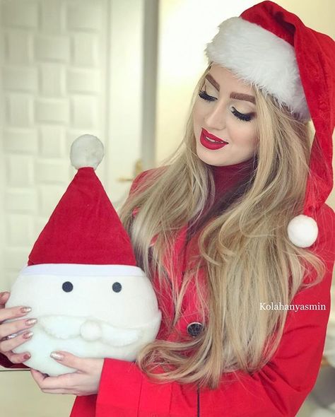 Image may contain: 1 person, hat and closeup Yasmin Kolahan, Christmas Stockings, Stockings, Make Up, Novelty Christmas, Christmas Ornaments, Holiday Decor, On Instagram, Instagram