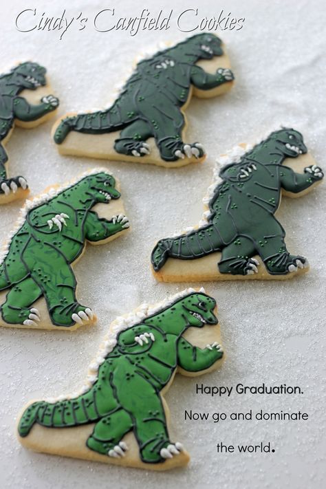 Godzilla Cookies Decorated, Godzilla Cookies, Godzilla Party, Godzilla Birthday Party, Godzilla Birthday, Cookie Inspiration, Creature Feature, Icing Cookies, Childrens Party