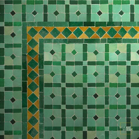 Zellige Tile Bathroom, Zellige Mosaic, Green Moroccan Tile, Cement Bathroom Floor, Kitchen Tile Mosaic, Green Mosaic Tile, Green Mosaic Tiles, Cement Bathroom, Tiles For Home