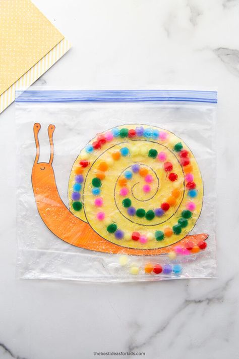 Snail Sensory Bag Activity Summer Crafts For Toddlers, Family Activities Preschool, Snail And The Whale, Snail Craft, Sensory Bag, Sensory Bags, Recycled Crafts Kids, Paper Fish, Sensory Crafts