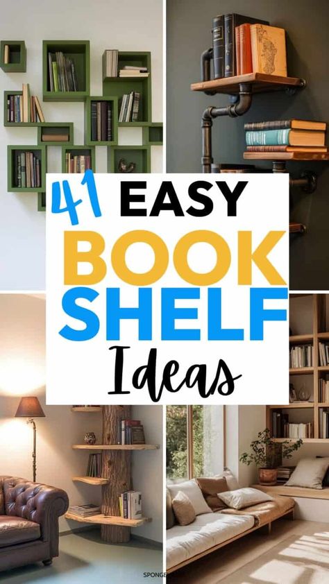 Alternative Shelving Ideas, Diy Shelves For Books, Wall Hanging Book Shelf Ideas, Book Shelves In Small Spaces, Table Top Bookshelf, Cheap Book Shelf Ideas, Bookshelf Styling With Plants, Diy Wall Bookshelf, Dorm Room Bookshelf