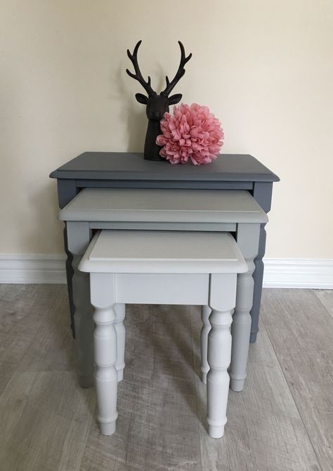 Nesting Tables Makeover, Upcycling Nest Of Tables Ideas, Upcycled Nest Of Tables Ideas, Upcycle Nest Of Tables, Painted G Plan Nest Of Tables, Upcycled Nest Of Tables, Fusion Paint Projects, Decoupage Nesting Tables, Annie Sloan Painted Furniture