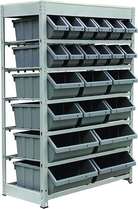 Amazon.com: King's Rack Bin Rack Storage System Heavy Duty Steel Rack Organizer Shelving Unit w/ 22 Plastic Bins in 6 tiers : Home & Kitchen Storage Bin Rack, Garage Storage Bins, Traditional Closet, Bin Rack, Steel Storage Rack, Garage Storage Racks, Shelf Bins, Utility Shelves, Shelving Racks