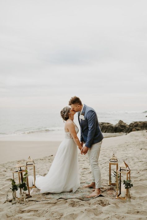 Elope On The Beach, Beach Elopement Ceremony Set Up, Simple Beach Elopement Ideas, Beach Elopement Ceremony, Boho Beach Elopement, Small Beach Wedding, Dream Elopement, Beach Wedding Locations, How To Dress For A Wedding