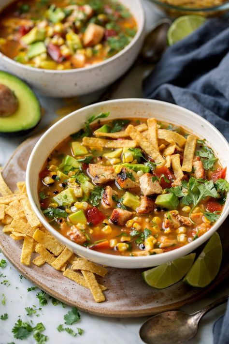 Bean Tortilla Soup, Chicken Tortilla Soup Recipe, Honey Lemon Chicken, Summer Chicken, Grill Chicken, Tortilla Soup Recipe, Summer Soup, Chicken Tortilla Soup, Chicken Tortilla