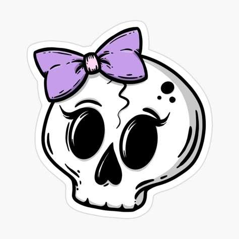 Get my art printed on awesome products. Support me at Redbubble #RBandME: https://www.redbubble.com/i/sticker/Cute-girly-skull-with-ribbon-by-Sonyque/64626661.EJUG5?asc=u Kawaii Skull Drawing, Cute Goth Stickers, Cute Skull Drawing, Angel Drawing Easy, Cute Heart Drawings, Sweet Sticker, Girly Skull, Ribbon Sticker, Lips Art Print