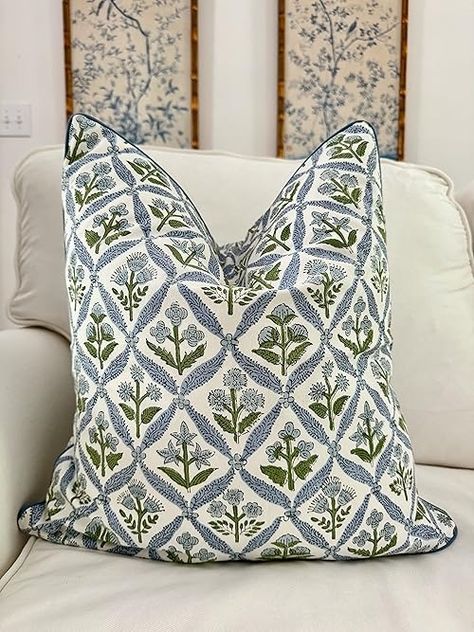 Preppy Goods's Amazon Page Throw Pillows Amazon, Preppy Amazon, Pillows Amazon, Cushion Combinations, Green Preppy, Block Print Pillow, Green Pillow Covers, Block Printed Pillows, Green Throw