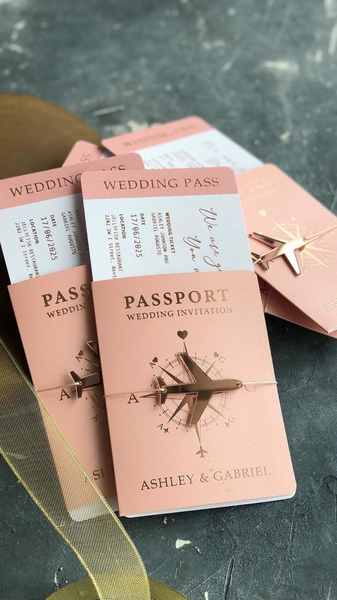 Personalized Premium Wedding Invitations | Love makes you fly ✈️💞 #passport #loveislove #wedding #weddinginvitations #invitations | Instagram Wedding Invitation Pink, Boarding Pass Wedding Invitation, Passport Invitations, Passport Wedding Invitations, Unique Wedding Cards, Dream Wedding Decorations, Wedding Planning Decor, Japanese Wedding, Creative Wedding Invitations