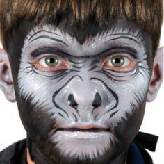 MAKEUP: gorilla Monkey Face Paint, Bear Face Paint, Animal Face Paintings, Girl Face Painting, Face Painting Easy, Face Art Makeup, Kids Face Paint, Face Paintings, Theatrical Makeup