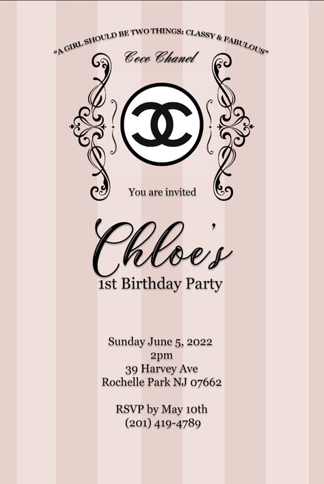 Chanel Birthday Invitations, Coco Chanel Invitations, Coco Chanel Party, 21th Birthday, Comic Party, Chanel Birthday, Chanel Party, 21st Birthday Invitations, Theme Parties