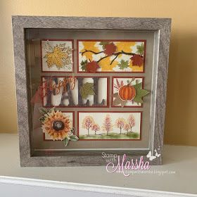 Fall Sampler Stampin, 8x8 Shadow Box Ideas, Inchies Art, Su Samplers, Scrapbook Shadow Box, Homemade Pictures, Framed Items, Box Frame Art, Diy Shadow Box