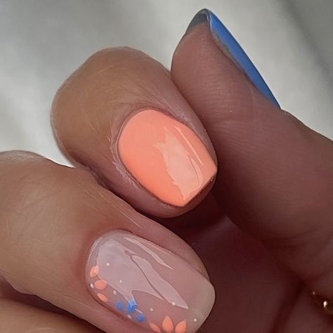 Lindsey Cunningham on Instagram: "Happy Thursday 🧡💙

Prep | @officialnavyprofessional 
• Doris, Ethel & Katy 
Colours | @the_gelbottle_inc 
• Hubba Bubba 
Brushes | @nails_luxeofficial 
• Brush i & Cornflower Art Gel 🙌🏻
Hygiene | @labology3 
Ring | @monicavinader 

#brightnails #summernails #summervibes #summerstyle #holidaynails #holidayseason #flowers #floralnails #bluenails #coralnails #nailinspo #nailtrends #naildesigns #nailinspodaily #squarenails #sheernails #buildergelnails #gelpolishnails #nailtechnician #nailart #nailsofinstagram #thegelbottleinc #thegelbottle #navyprotoolsnailtech #britishmanicure #nailsluxeofficial #viralnails #naturalnails #prettynails #leedsnails" Coral And Blue Nails, Cornflower Art, Cornflower Blue Nails, Sheer Nails, Hubba Bubba, Builder Gel Nails, Coral Nails, Bright Nails, Dream Nails