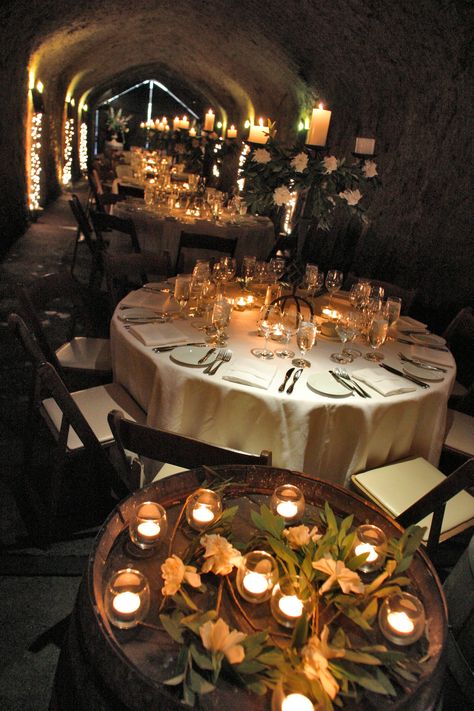 Wine Cave Dinner Wine Cellar Wedding, Wedding Table Lighting, Winery Decor, Napa Winery, Napa Valley Trip, Napa Wineries, Wine Cave, Catering Company, Mill Valley