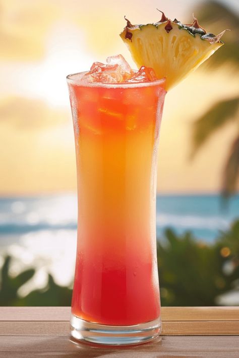 This pin showcases the Puka Punch cocktail, a sweet and tangy drink featuring rum, pineapple, and fresh citrus. Perfect for a refreshing summer beverage, ideal for parties or gatherings. Caribbean Cocktails, Brandy Sour, Easy Cocktail Recipe, Fruit Syrup, Passion Fruit Syrup, Tropical Cocktails, Punch Cocktails, Punch Drinks, Apple Brandy