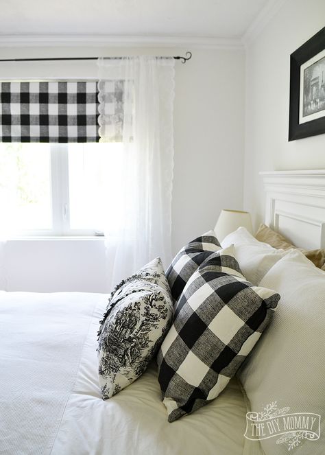 Our Guest Cottage Bedroom: A Small Space on a Budget in Black & White | The DIY Mommy Farmhouse Cottage Bedroom, Modern Farmhouse Bedroom Decor, Farmhouse Style Bedroom Decor, Modern Farmhouse Style Bedroom, Farmhouse Bedroom Decor Ideas, Farmhouse Style Bedrooms, White Bedroom Decor, Modern Farmhouse Bedroom, White Bed