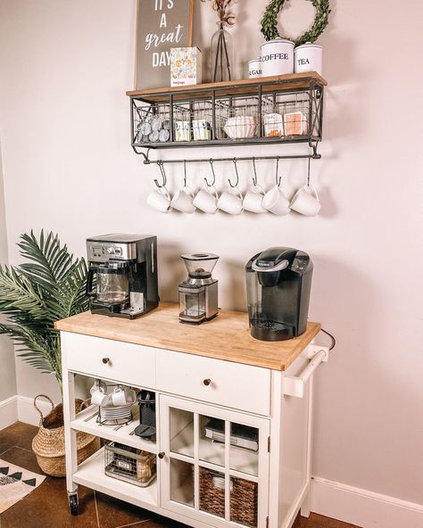 Shop link for all the pieces! Bars In Kitchen, Corner Coffee Bar Ideas, Coffee Bar Setup, Coffee Bar Ideas Kitchen Counter, Coffee Bar Station, Coffee Bar Ideas, Coffee Bar Design, Bar Setup, Home Coffee Stations