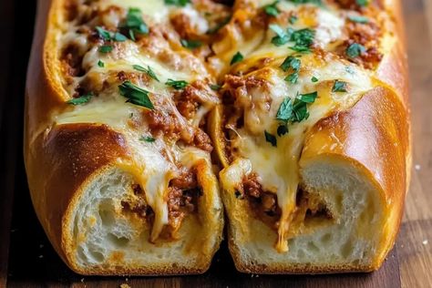 Lasagna Stuffed Garlic Bread Lasagna Stuffed Garlic Bread, Lasagna Bread, Bread Lasagna, Stuffed Garlic Bread, Baked Lasagna, Traditional Lasagna, Cheese Lasagna, Bechamel Sauce, Meat Sauce