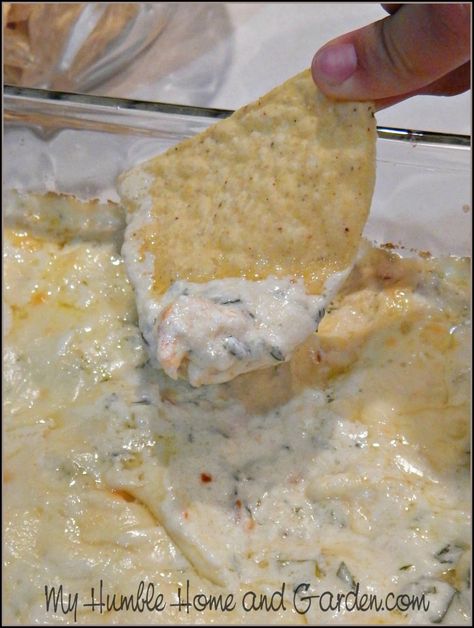 Shrimp Scampi Dip - An Easy And Delicious Appetizer - My Humble Home and Garden Shrimp Scampi Dip Recipe, Shrimp Scampi Dip, Shrimp Scampi, Glass Baking Dish, Gluten Free Bread, Yummy Appetizers, Tortilla Chips, So Delicious, Sour Cream