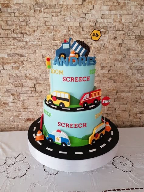 Birthday Cake Transportation, Transport Cake 2nd Birthday, Transportation Themed Cake, Transport Cake Ideas, Transport Theme Birthday Cake, Vehicle Themed Birthday Cake, Transportation Party Cake, Transportation Theme Birthday Cake, Transportation Birthday Party Cake