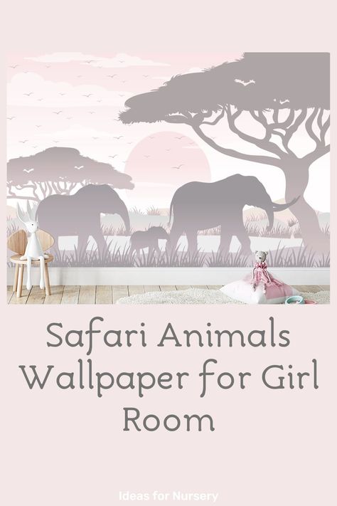 Our safari wallpaper will be the perfect centerpiece for your girl room's décor. Immerse yourself in nature and enjoy the view of tree and animal jungle. Girl Room Wallpaper, Safari Theme Bedroom, Elephants Wallpaper, Wallpaper For Girl, Safari Nursery Girl, Giraffe Wallpaper, Jungle Wall Stickers, Safari Bedroom, Jungle Wall Mural