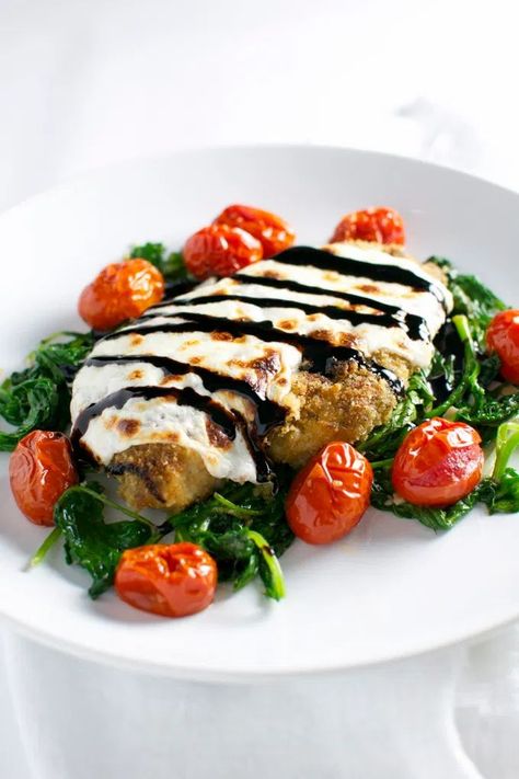 Chicken With Roasted Tomatoes, Balsamic Glaze Recipe, Work Husband, Chicken With Tomatoes, Chicken With Spinach, Balsamic Glaze Recipes, Pesto Spinach, Tomato Mozzarella, Chicken Burritos