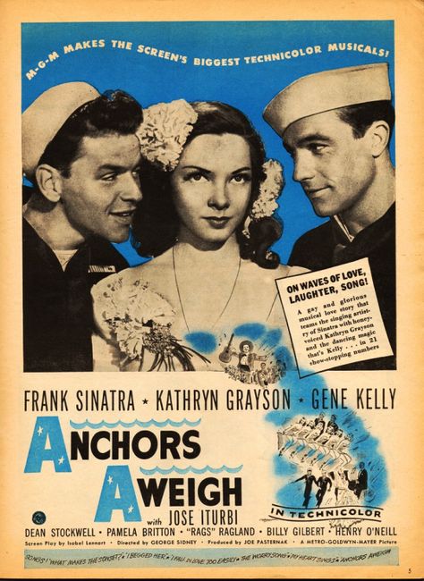 Anchors Aweigh - Frank Sinatra - Kathryn Grayson - Gene Kelly Frank Sinatra Poster, Boys Books, Kathryn Grayson, King's College London, Anchors Aweigh, Movie Studios, Musical Film, Gene Kelly, Film Posters Vintage