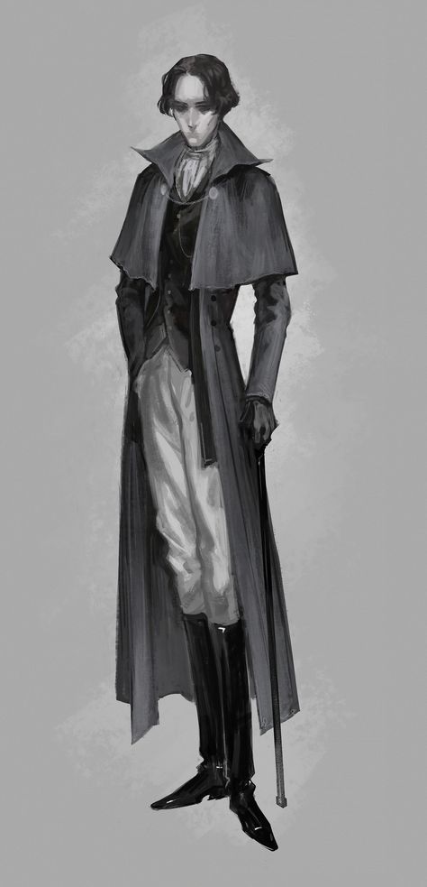 Victorian Gentleman Art, Victorian Clothing Reference, Victorian Gentleman Fashion, 1800s Dnd Character, Victorian Era Mens Fashion Aesthetic, 1800 Gothic Fashion, Gothic Victorian Character Design Male, Victorian Sorcerer, Dark Victorian Character Art