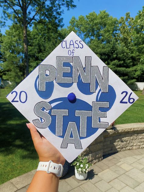 grad cap * penn state * psu * high school graduation Psu Grad Cap, Penn State Cap Decoration, Penn State Grad Cap, Penn State Grad Party, Penn State Graduation Party, Penn State Graduation Cap, Penn State Aesthetic, Happy Valley Penn State, Penn State Graduation