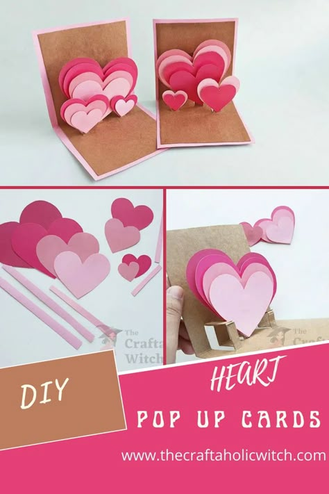 diy heart pop up cards Gift Cards For Friends, Pop Up Valentine Cards, Cardstock Paper Crafts, Paper Cards Diy, Heart Pop Up Card, Easy Paper Crafts For Kids, Handmade Paper Cards, Valentine Card Template, Paper Projects Diy