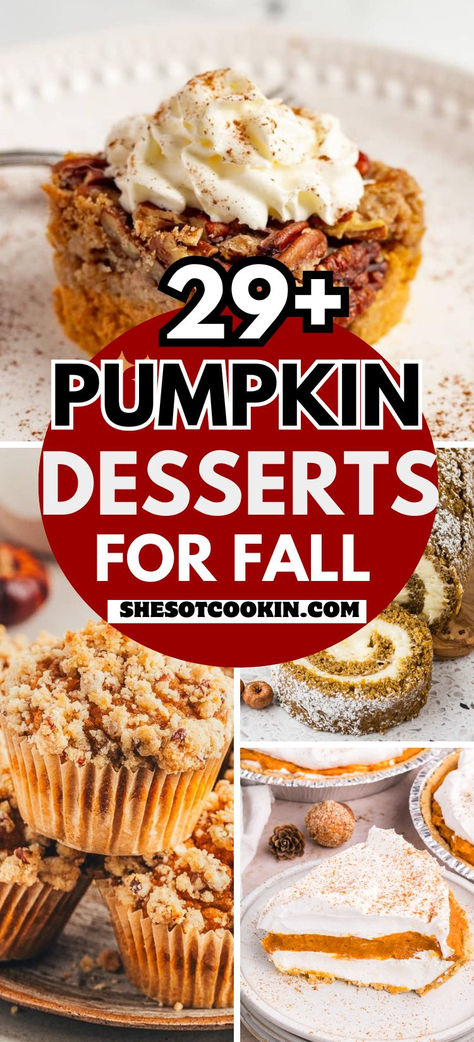 Pumpkin desserts phot collage with text overlay. Pumpkin Bake Sale Ideas, Easy Pickup Desserts, The Best Pumpkin Desserts, Best Pumpkin Recipes Dessert, Fresh Pumpkin Desserts, Quick Easy Pumpkin Desserts, Easy Desserts Pumpkin, Best Dessert For A Crowd, Halloween Pumpkin Desserts