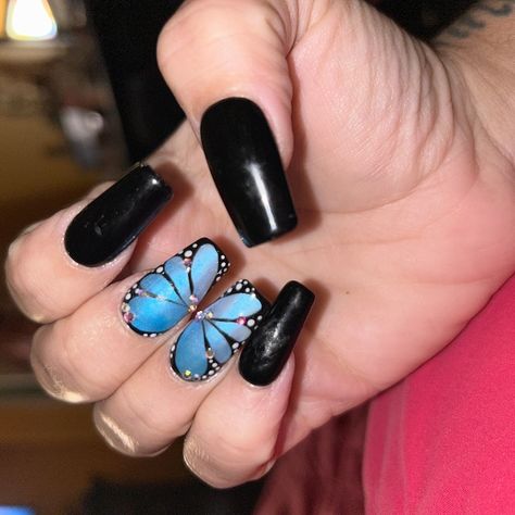 Nails BEAUTIFUL BUTTERFLY - Etsy Monochromatic Nails, Nail Art Bleu, Light Blue Nail Polish, Negative Space Nail Art, Velvet Nails, Maroon Nails, Abstract Nail Art, Holiday Nail Designs, Geometric Nail